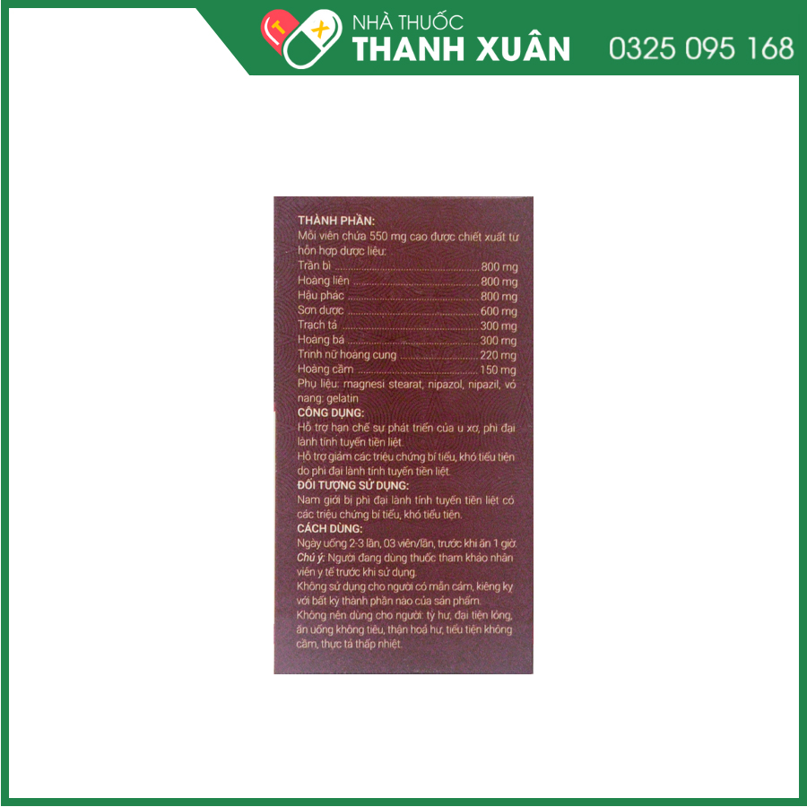 Tiền Liệt Tuyến Sao Thiên Y hỗ trợ hạn chế sự phát triển của u xơ, phì đại lành tính tuyến tiền liệt, hỗ trợ giảm tiểu đêm, bí tiểu